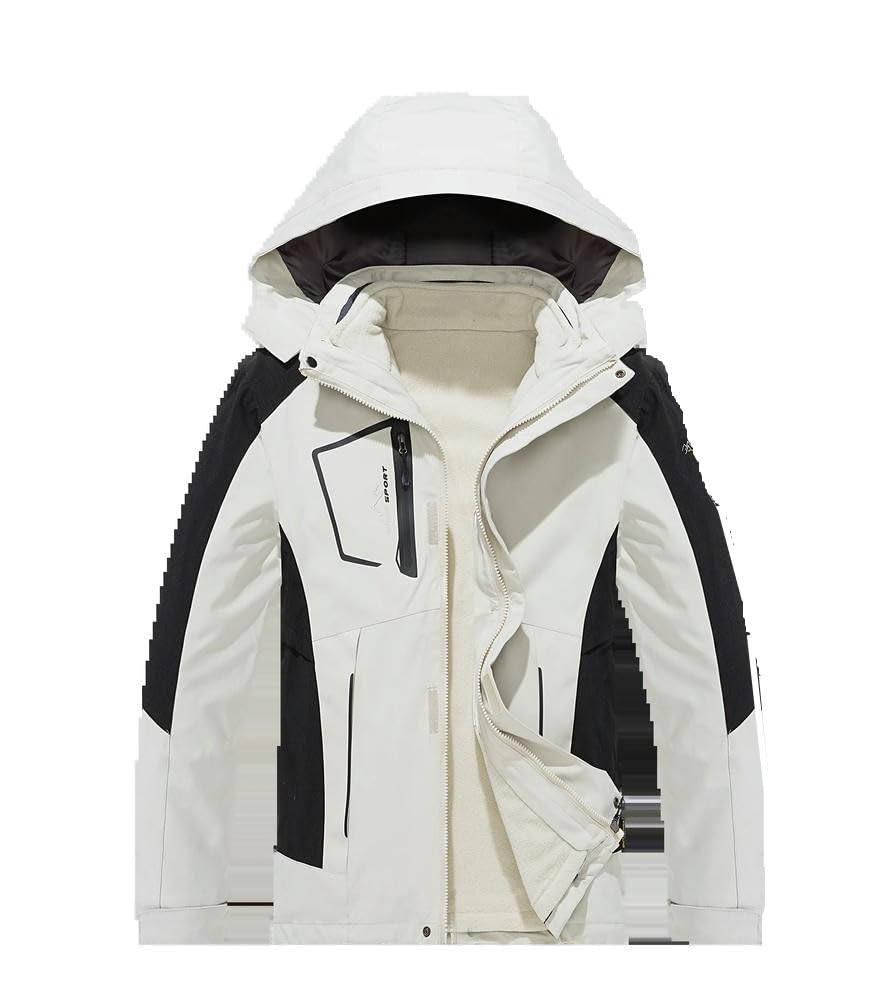 DYRBF Inverno Caldo Sci Hoodie Set Impermeabile Antivento 3 in 1 Giacca Snowboard Abbigliamento Indossare Signore Cappuccio In Pile Plus Size parka