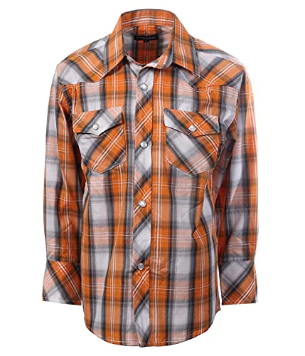 Image of Gioberti Boys Casual Western Plaid Long Sleeve Pearl Snaps Shirt