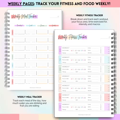 3 Month Fitness & Workout Planner for Women | Gym Journal, Weight Loss Tracker, Meal Planner, Self Care Habit Tracker - A5 Pastel Rainbow