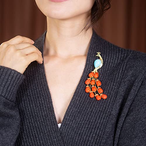 CFWSHJ Broszki damskie Pins Moda damska Eleganckie akcesoria Czerwony kamień szlachetny Broszka w kształcie pawia Luksusowe broszki weselne Akcesoria modowe broszki