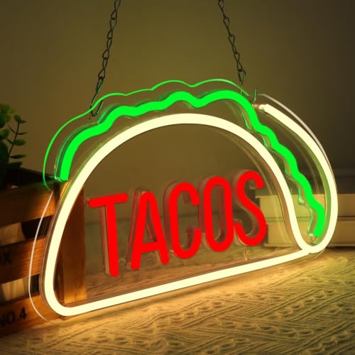 Image of Tacos Neon Signs for Wall Decor Neon Lights for Tortilla Shop Led Signs Suitable for Mexican Restaurant Bar Unique Gift for Lover 5V Usb Power 15.8 * 8.7 Inch(Red + Green + Warm White)