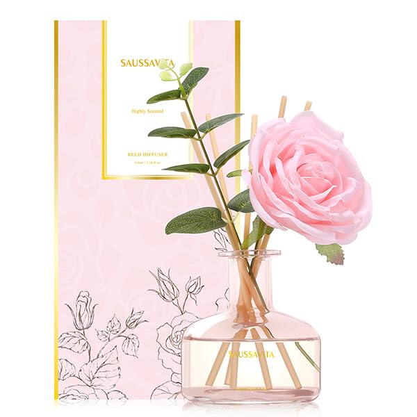 Saussavita Profumatore per Ambienti Rosa Vellutata, 210 ml Diffusore Profumo Ambiente con Bastoncini di Fragranza, 120 Giorni di Lunga Durata, Profumo per Casa, Ufficio e Bagno, Decorazione Della Casa