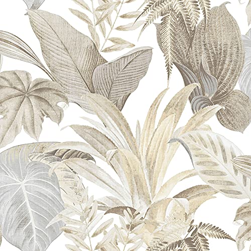 Galerie CM27014 Botanica Bali Foliage Wallpaper, Naturals with Cream Background, 10.05m x 53cm, Natural/ Cream