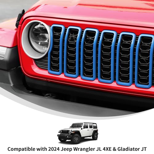 Image of Linskip for 2024-2025 Jeep Wrangler JL 4XE & Gladiator JT Grille Inserts, Meshless Grille Bezel Covers for Jeep Wrangler Sport Rubicon Sahara Willys Mojave Rubicon,Exterior Accessories(Light Blue)