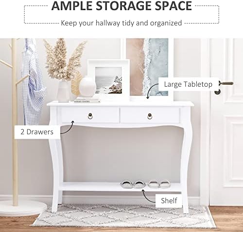 HOMCOM Console Table Modern Sofa Side Desk with Storage Shelves Drawers for Living Room Entryway Bedroom Ivory White