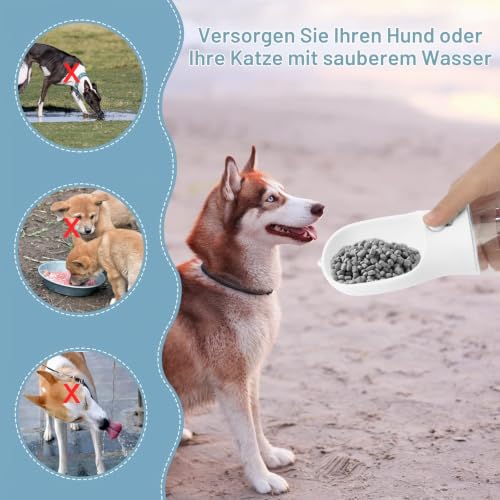 JOPHEK 300ml Tragbare Haustier Trinkflasche, 180°Faltbare Hund Katze Haustiere Auslaufsicher Wasserflasche, Hunde Katzen Flasche mit Aktivkohlefilter für Täglich Spazieren Gehen Reisen Campen