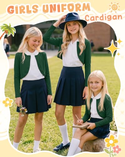 Image of Girls Uniform Cardigan | Cropped Bolero Shrug with Long Sleeves, Button Front Knit Sweater, Soft Preppy School Cardigan for Cute Daily Wear