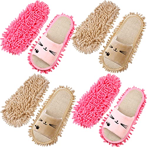 Image of Wesiti 4 Pairs Washable Microfiber Mop Slippers Detachable Dusting Mop Shoes Floor Cleaning Slippers for Men Women Office Home Use