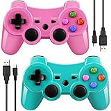 BLUE LAKE Performance Double Vibrating Wireless Controller for PS3 With Charge Cable (Green+Pink)