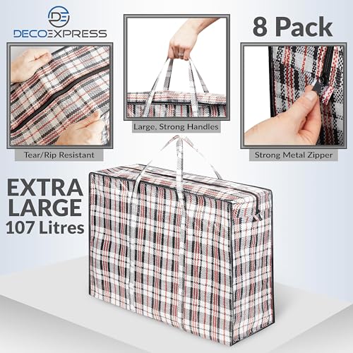 DECO EXPRESS Wäschesack Groß mit Reißverschluss XXL 8er-Pack, 75L Aufbewahrungstasche Groß für Kleidung und Bettwäsche Aufbewahrung, Wäschebeutel Reise und Umzugstasche (76 X 59 X 24 CM)