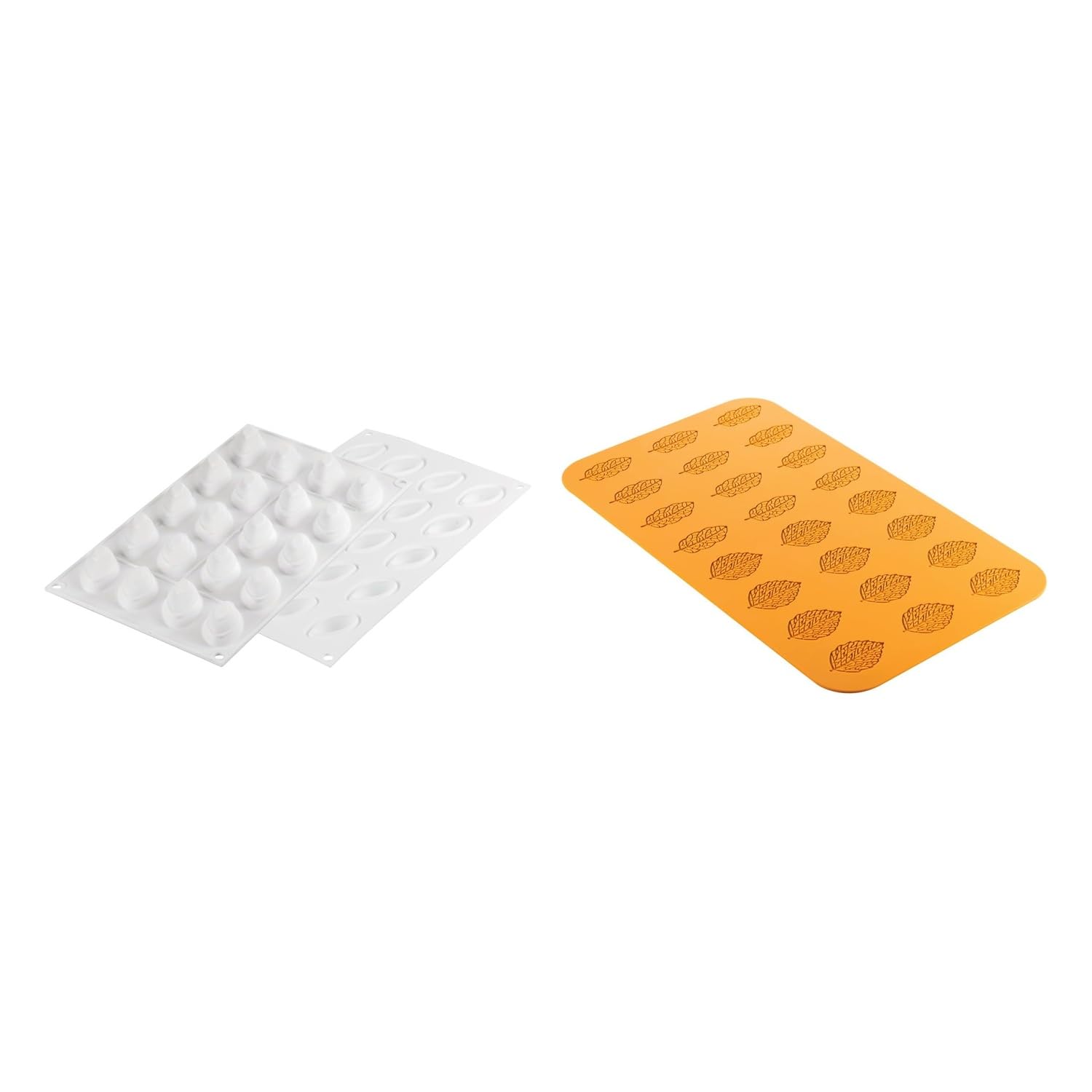 silikomart Kit Moules en Silicone Quenelle 10 Empreintes et Forêt 24 Empreintes Feuilles Professionnels pour Mousses Semifreddo Chocolat Décoration Gâteaux et Desserts