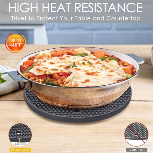 Image of Silicone Trivet Mats, 4 Pack Silicone Pot Holders for Hot Pan and Pot Pads, Heat Resistant Counter Mats for Tables, Countertops, Spoon Rest and Large Coasters, Black & Gray (2 Squared + 2 Round Mats)