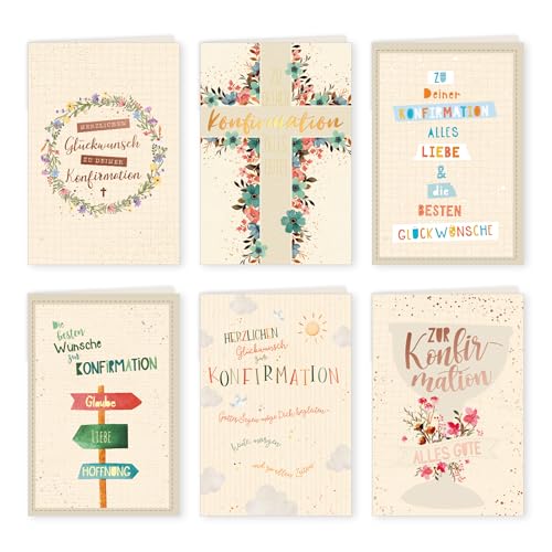 Skorpion GreenLine Glückwunschkarten zur Konfirmation 6 Stück Set mit Umschlag | Konfirmationskarten | Handmade Recycling Klappkarte aus 100% baumfreien Zuckerrohrpapier