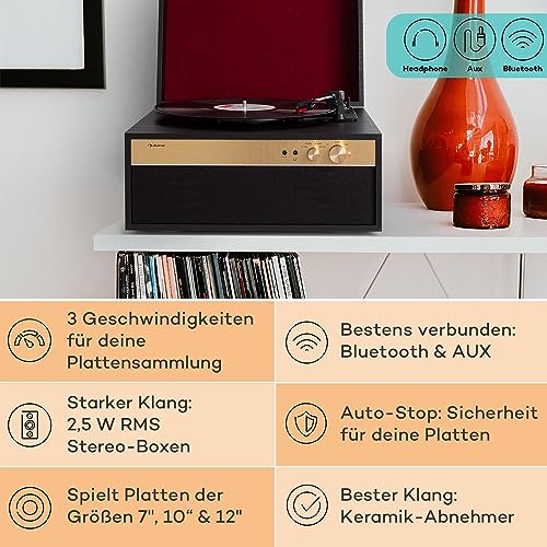 Auna Plattenspieler mit Lautsprecher, Plattenspieler mit Bluetooth & Standfüßen...