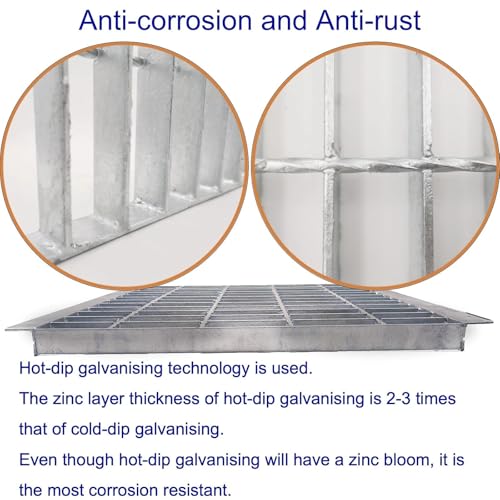 Image of Galvanized Steel Drain Grate with Lip 28x28 in, B-Class 28100 lbs Heavy-Duty Driveway Channel Cover w /Base, Outdoor Trench Drainage Grate, Silver Square Metal Sewer Cover for Garage