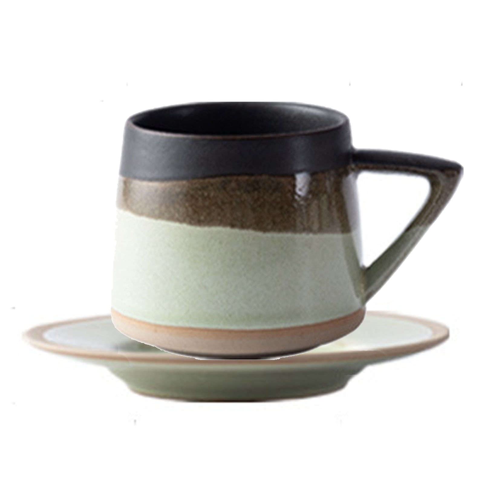 Keramik-Kaffeetasse mit Untertasse und Griff, 274 ml, Porzellantasse for Suppe, Haferflocken, Frühstück, Milch, Kaffee, Tee, 1 Set(Green)