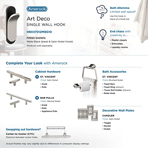 Image of Amerock Unison Single Prong Matte Black /Satin Nickel Wall-Mounted Hook