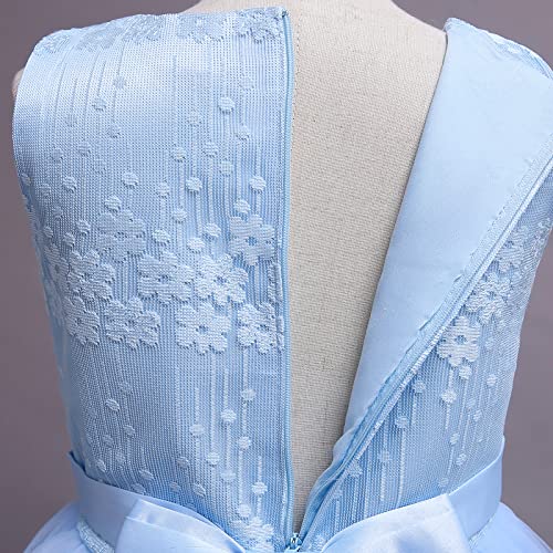 Vestido de niña de flores azul largo con lazo y lentejuelas para boda y baile 6