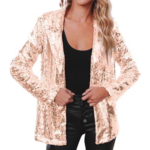 Ladyful Womens Sequin Blazer Jacket Open Front Long Sleeve Sparkly Glitter Party Cardigan Coat