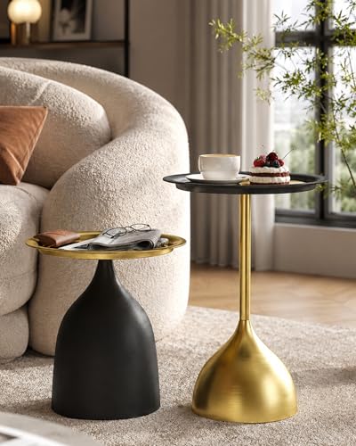 Xinyvee Lot de 2 Table d'Appoint Noir et Or en Métal Bout de Canapé Design Rond, Petite Table Basse de Salon Moderne, Guéridon Chic pour Espace Réduit, Hauteur...