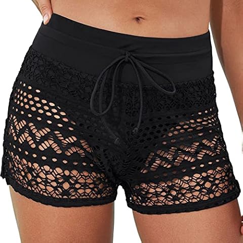 LULENQ Women Board Shorts Swim Briefs Bottom Summer Swimwear Beach Trunks, Lace/Black, Large Cover