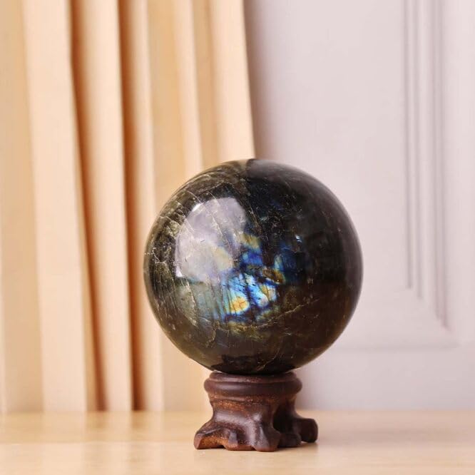 Image of Shubhanjali Labradorite Crystal Sphere Ball 500-550 GMS | Natural Polished Gemstone Sphere for Meditation, Reiki Practice, Feng Shui & Vastu Decor | Decorative Crystal Ball for Home & Office