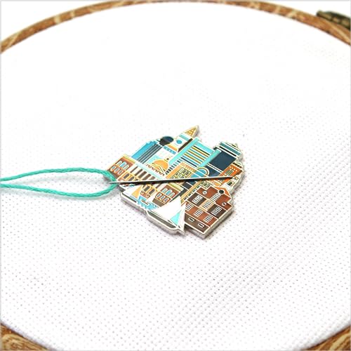 Image of Awesome Pattern Studio Needle Minder Set - Boston Magnetic Needle Minder + 2 Needle Threaders. Enamel Pin for Cross Stitch, Embroidery and Craft