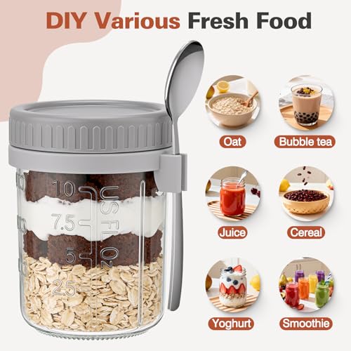 Cozyverge 6 Pack Overnight Oats Containers with Lids and Spoons, 16 oz Airtight Oatmeal Container with Measurement Marks, Overnight Oats Jars Large Capacity Airtight Jars for Milk, Cereal, Fruit — view 6