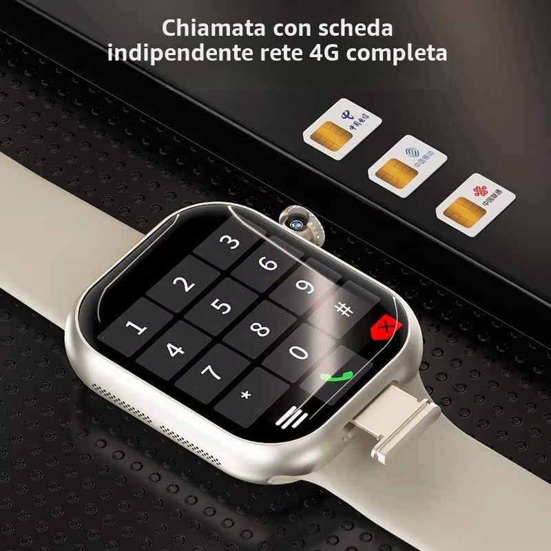 VP29 Smart Watch 4G Android 64GB di memoria 4G/5G LTE Scheda SIM GPS WiFi 2.3" 490 x 580 Amoled Nuovo orologio intelligente fotocamera rotante (argento, 3 + 32 GB)