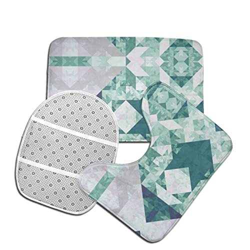 DIRYKILP Badematte + Konturmatte + Toilettendeckelbezug, Abstraktes Dreieck Fractal Muster 3 Stück Badematte Set, mit Anti-Rutsch-Klebeboden – Bild 5