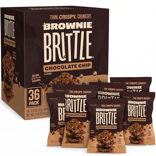 Brownie Brittle Chocolate Chip Brownie Snack, 36 Count, Individually Wrapped on the Go Snacks, Thin and Crunchy Brownie Cookie, Bulk Pack for Office Snack, Lunch Treat, Dessert Topping and Travel, Mini Bags .6 oz Each