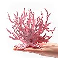 ANCLLO Artificial Aquarium Coral Branch-Shaped Fake Coral Resin Vivid Coral Plant Ornament Colorful Fish Tank Plastic Water Plant Décor Pink 17x13cm
