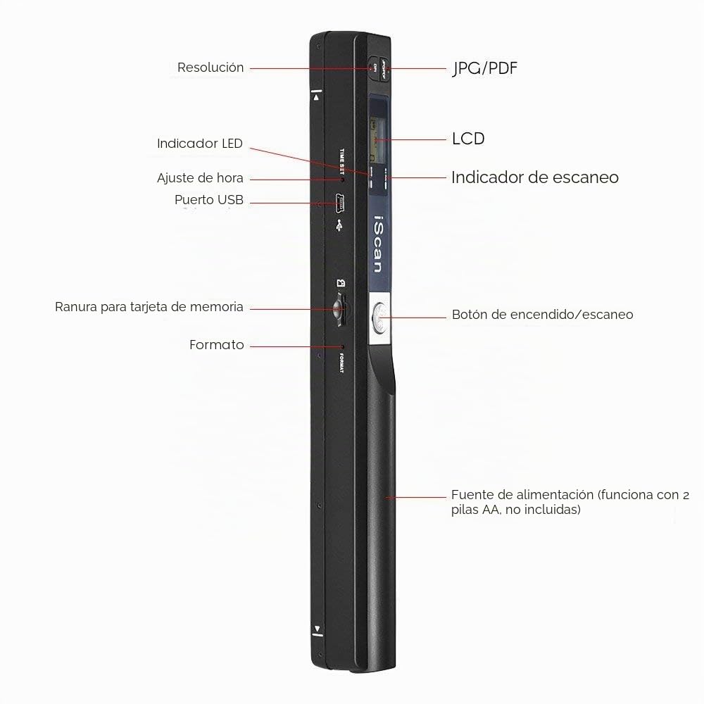 para iScan Wand Escáner portátil de Documentos A4, 900DPI Escáner USB Escáner móvil Escáner móvil (Negro)