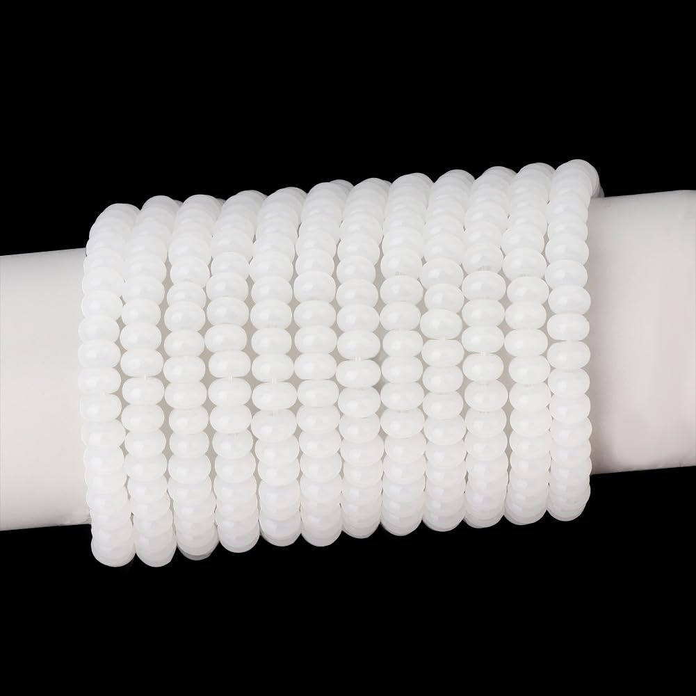PONABEADIY 1 Box 447PCS 4MM White Rondelle Glass Beads with Holes Abacus Imitation Jade Small Round Smooth Spacer Loose Bead Strands Bulk for Jewellery Making Bracelets Necklaces Diy Craft Supplies