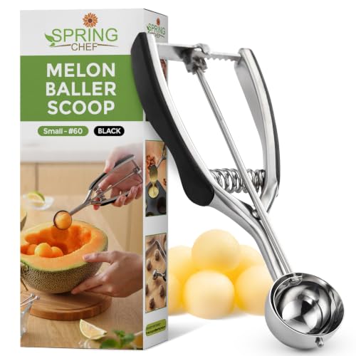 Image of Spring Chef Small 1 Tablespoon Stainless Steel Cookie Scoop for Baking - Multifunctional #60 Cookie Dough Scoop with Trigger Release - Kitchen Scooper for Food - Dishwasher Safe Melon Baller - Black