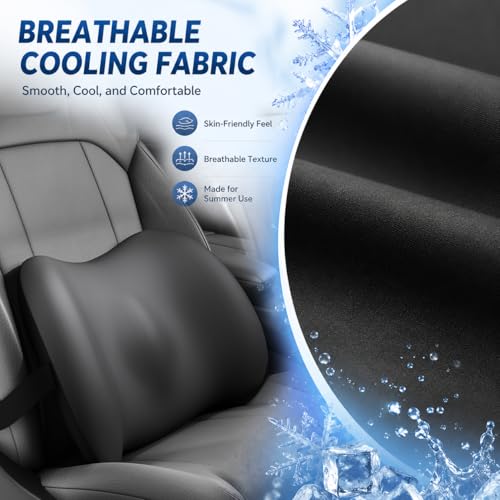 Image of Cooling Lumbar Support Pillow for Car,Memory Foam Car Seat Back Support Pillow for Summer Driving,Cool-Touch Back Cushion with Strap for Pain Relief,Ergonomic Back Cushion for Chair(Gray Cooling)