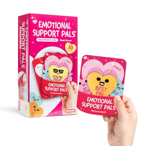 Image of Emotional Support V-Day Heart Cards by Relatable - The Cute Classroom Valentines for Kids, Friendship Gifts, or Gifts for Girlfriend - Includes 10 Plushies with 10 Cards