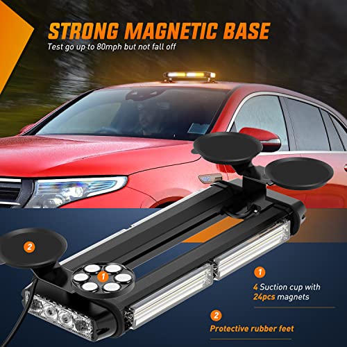 Image of Nilight 14.5 inch Amber White COB LED Strobe Rooftop Flashing Light Bar High Visibility Emergency Hazard Warning Beacon w /Magnetic Base for Safety Vehicles Trucks Pickup Cars Snowplow,2 Years Warranty
