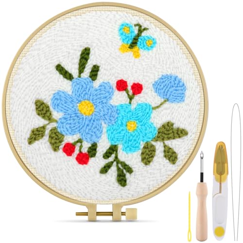 Image of TINDTOP Punch Needle Embroidery Kits, Flowers Punch Needle Kits for Adults