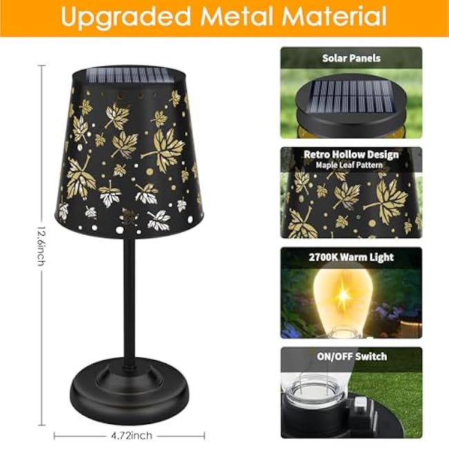 UBright Solar Table Lamp Outdoor Cordless Lamp with Maple Leaf Hollow Design Metal Solar Lanterns Waterproof Outdoor Lights Decor for Patio Yard Garden Porch Indoor Tabletop 2Pack