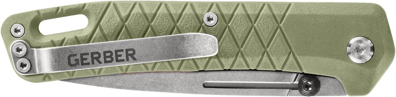 Gerber Navaja con Gancho para Cinturón, Longitud de la Hoja: 7,9 cm, Nylon Reforzado con Fibra de Vidrio/Acero 7Cr17MoV, Verde, Zilch, 1067530