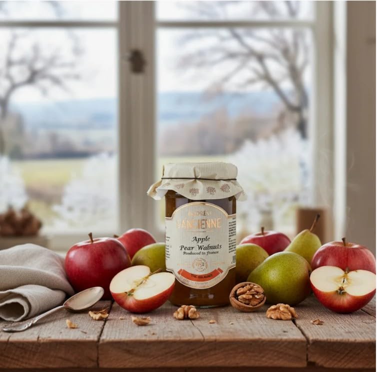 Les Confitures à la Ancienne Juego de 2 frascos, pommes, poires et noix (manzanas, peras y nueces) conservas francesas, 9.5 onzas cada uno