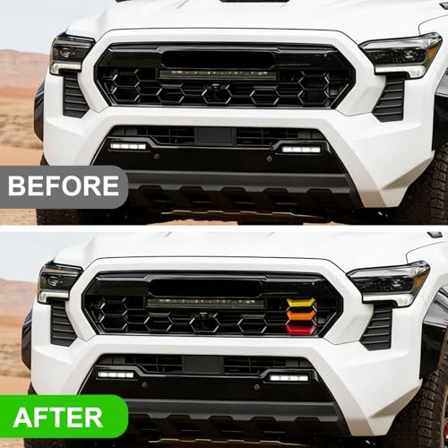 Image of Upgrade Grille Decor Badge Emblem Compatible with 2024 2025 2026 Toyota Tacoma Accessories TRD Pro, Trailhunter Tri-Color Front Grille Insert Trims (Yellow /Orange /Red)