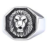 keigtuxh Anillo de acero inoxidable 316L con diseño de cabeza de león para hombre, hipoalergénico, vintage, anillo de boda real, 8, Acero inoxidable 316, Sin piedra preciosa