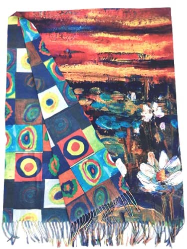 Écharpe rouge Monet et Kandinskij en viscose pour sublimer vos tenues
