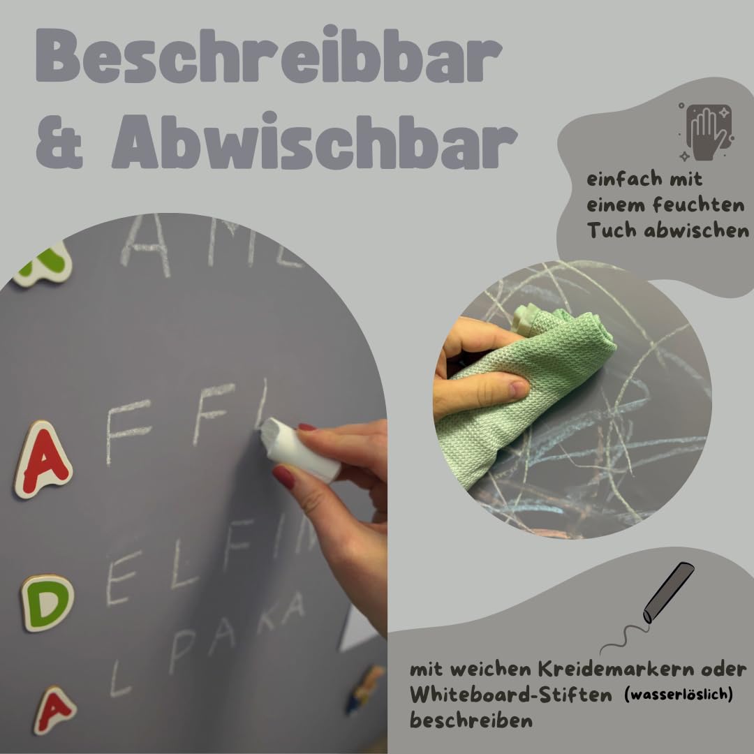 Lukada Magnetfolie | Magnetisch Selbstklebende Tafelfolie | 80 x 100cm rund Bogen Wand | Beschreibbar & Abwischbar Kreidefolie | Magnettafel Kind für Magnete | Magnetwand Kinderzimmer (Grau)