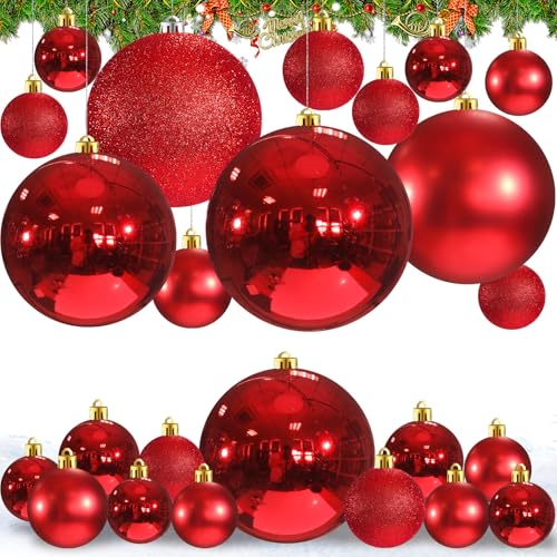 Marsui 24 Pcs Giant Christmas Balls Ornaments Extra Large Outdoor Red Christmas Ornament 8 6 3 2 Large Xmas Balls Bulk Plastic Shatterproof for Xmas Tree Lawn Yard Porch (Frosted and Shiny)