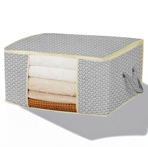 Image of PRIME PICK Foldable Storage Box with Lock Pattern Cloth Organizer, Large Capacity Wardrobe Storage Bin for Clothes Blankets Sarees, Grey, Size 28x60 CM, Pack of 1