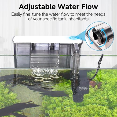 Image of AQQA Quiet 20-30 Gallon Fish Tank Filters - Auto Start Hang on Back Aquarium Filter, 6W / 8W Adjustable Flow, Deodorization Decontamination Filter System AQ168 (6W 158GPH)
