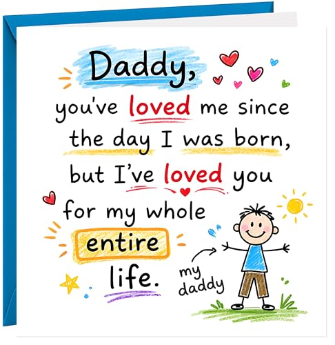 Fathers Day Card For Daddy Cute Thoughtful loving 350gsm Fathers Day Cards From Young Boy Girl Son or Daughter